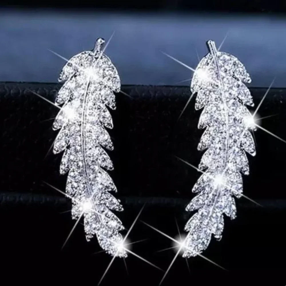 NEW DIAMOND 925 STERLING SILVER LEAF EARRINGS - Picture 5 of 5